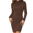 thumbnail image 1 of Ashirexll Womens Winter Dresses, Midi Dresses for Women, Solid Color Hip Wrap Long Sleeve Round Neck Bodycon Dress, 1 of 7