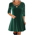 thumbnail image 1 of Ashirexll Womens Winter Dresses, Midi Dresses for Women, Solid Color V-Neck Sequin Casual Wide Sleeve Party Dress, 1 of 6