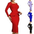 thumbnail image 1 of Ashirexll Womens Winter Dresses, Midi Dresses for Women, Solid Color Versatile Temperament Neckline Buttocks Wrapped Long Sleeve, 1 of 7