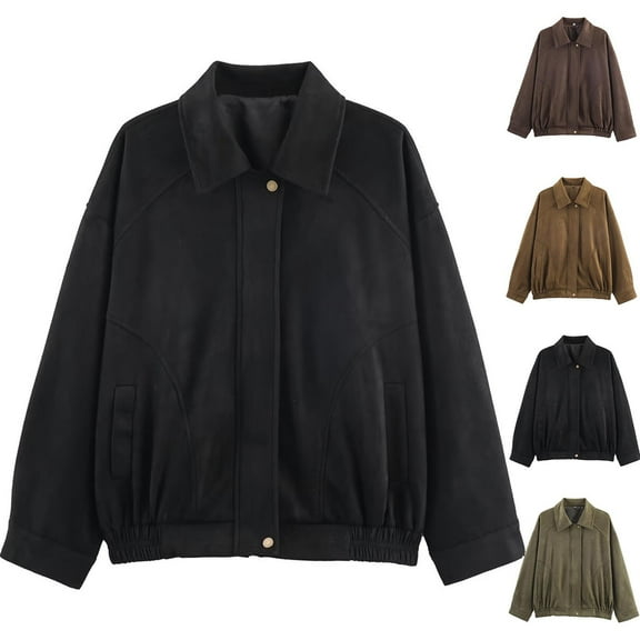 Ashirexll Womens Winter Jackets, Womens Long Sleeve Tops, Loose Long Sleeve Turn Down Collar Jacket for Fall and Winter Fashion