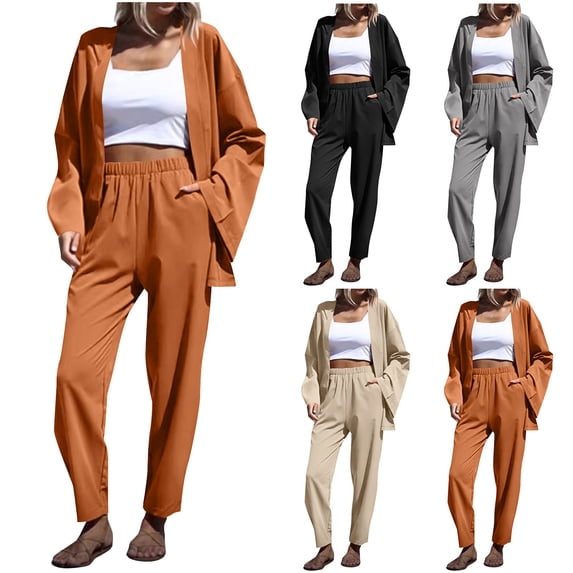 Ashirexll Womens Winter Outfits Outfits for Womens Fashion Sports Casual Long Pants Set with Hooded Sweater Top and Pockets