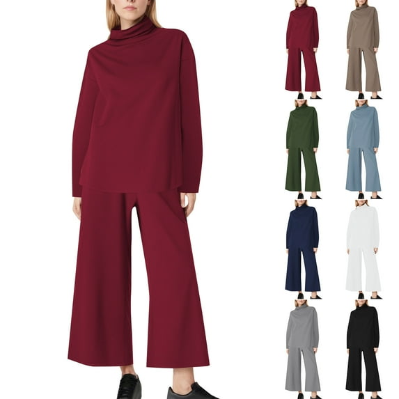 Ashirexll Womens Winter Outfits Outfits for Womens Solid Color Hooded Drop Shoulder Sleeve Top with Elastic Waist Drawstring Pockets Pants Set