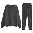 thumbnail image 1 of Ashirexll Womens Winter Sets 2 Piece Sets for Women Solid Color Casual Crew Neck Long Sleeve Zipper Sweatshirt and Trousers with Tight Waist Hoodie, 1 of 4