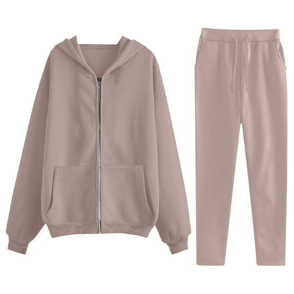 Ashirexll Womens Winter Sets 2 Piece Sets for Women Solid Color Casual Crew Neck Long Sleeve Zipper Sweatshirt and Trousers with Tight Waist Hoodie