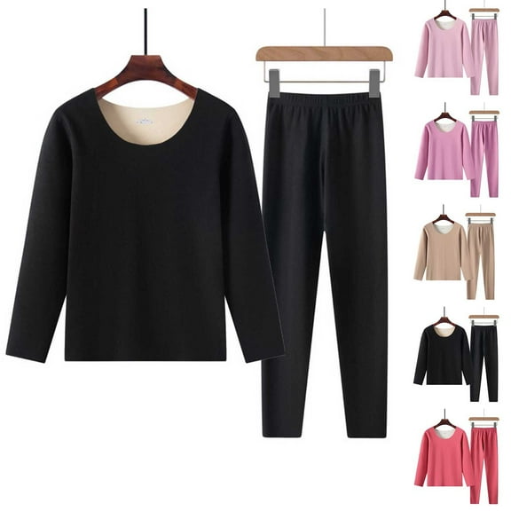Ashirexll Womens Winter Sets, Fuzzy Pajamas for Women, Thermal Underwear Set Thick Inner Wear Bottoming Shirt and Pants for Ladies