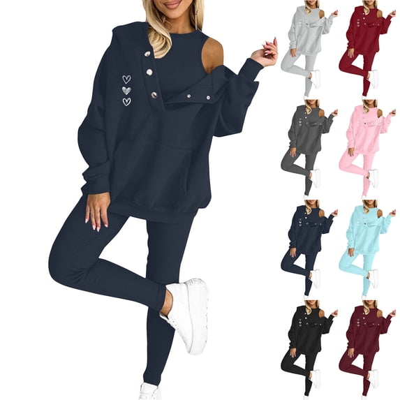 Ashirexll Womens Winter Sets, Outfits for Women, 3 Piece Sweatsuit Set with Hoodie and Leggings for Casual Comfort