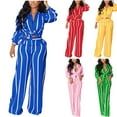 thumbnail image 1 of Ashirexll Womens Winter Sets, Outfits for Women, Fall and Winter Casual Stripe Long Sleeve Lapel Button Top and Pocket Pants Two Piece Set, 1 of 6