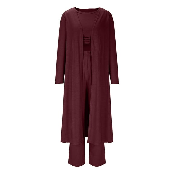 Ashirexll Womens Winter Sets, Outfits for Women, Solid Color 3 Piece Casual Cardigan Long Knitting Top and Drawstring Pocket Pants Set