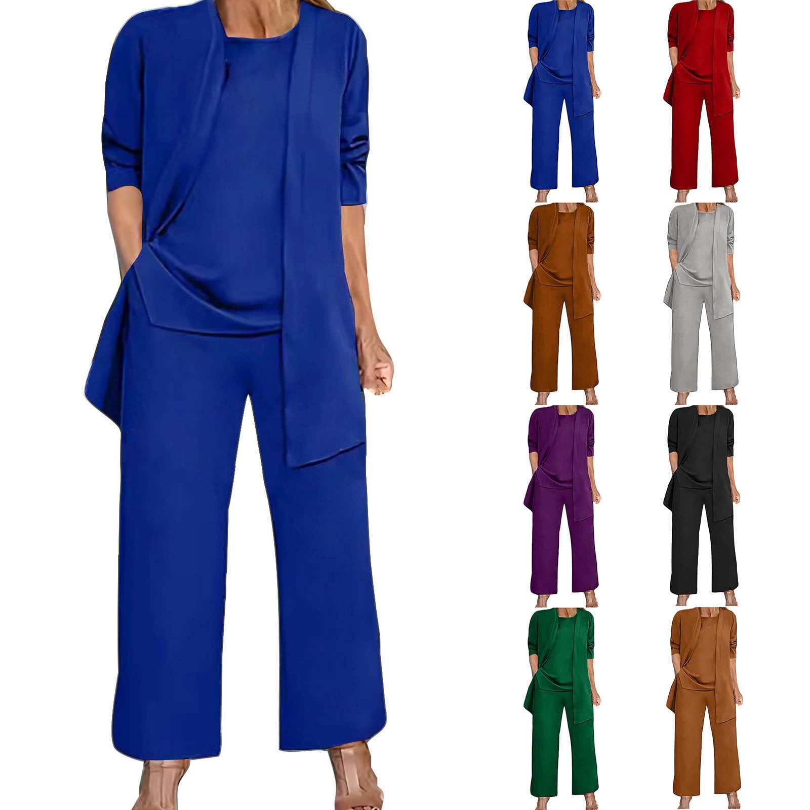 Solid Color Slit Sweater Sweater Loose Pants Suit