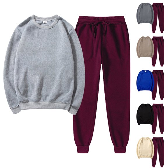 Ashirexll Womens Winter Sets, Outfits for Women, Solid Round Neck Pullover Top and Casual Sports Pants Soprts Two Piece Set