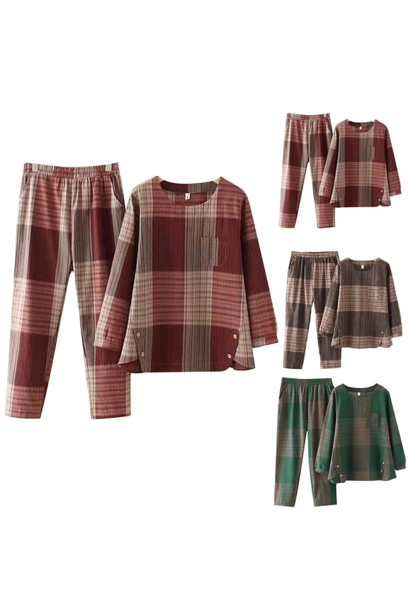 Womens Winter Sets, Womens 2 Piece Outfits, Collar Solid Long Sleeve Round Neck Checkered Printed Patchwork Pocket Top and Pants Set