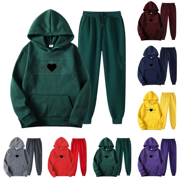 Ashirexll Womens Winter Sets, Womens 2 Piece Outfits, Fashion Printing Sports Casual Long Sleeve Hooded Top and Long Pants Two Piece Set