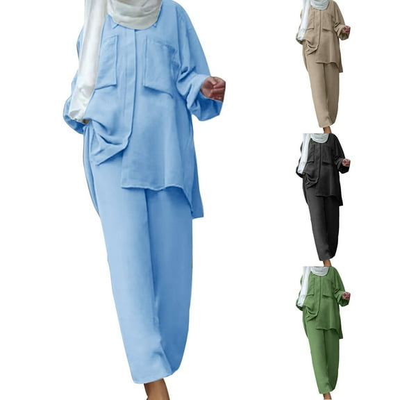 Ashirexll Womens Winter Sets, Womens 2 Piece Outfits, Fashion Spring Shirt Button Long Sleeve Top and Pants Two Piece Casual Set