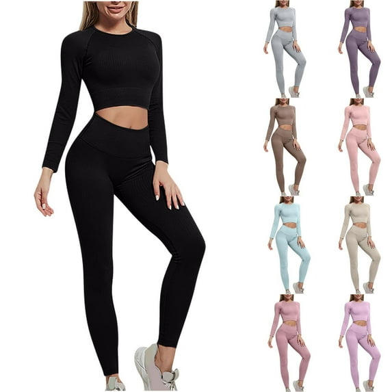 Ashirexll Womens Winter Sets, Womens 2 Piece Outfits, High Stretch Seamless Sports Top with Lifted Hips and High Waist Tight Pants Yoga Set