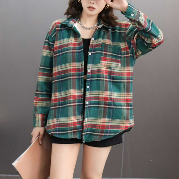 Ashirexll Womens Winter Tops Long Sleeve Tops Double Pocket Blouse Hoodless Button Turndown Collar Jacket