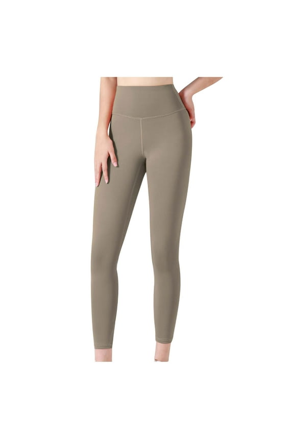 Yoga Leggings for Women, Super High Waist Yoga Pants Slant Pockets Fitness Running Training Stretch Quick Dry Tight Sports Pants Khaki M