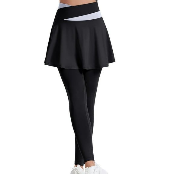 Ashirexll Yoga Pants Women, Skirted Yoga Legging with Skirts High Waist Women Tennis Leggings Clothes Black M