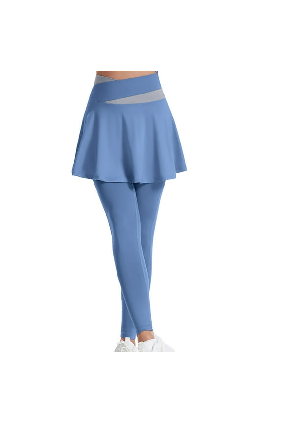 Yoga Pants Women, Skirted Yoga Legging with Skirts High Waist Women Tennis Leggings Clothes Blue M