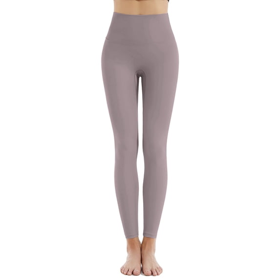 Ashirexll Yoga Pants Women, Stretched Sports Leggings Solid Color Comfortable High Waist Elastic Waist Leggings Tights Coffee L