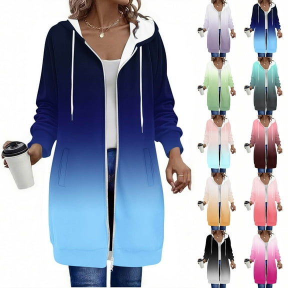 Ashirexll Zip Up Hoodie Women Womens Hoodies Pullover Winter Tops Womens Long Sleeve Tops Casual Loose Solid Color Pocket Long Sleeve Double Zipper Hooded Top