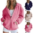 thumbnail image 1 of Ashirexll Zip Up Hoodie Women Womens Hoodies Pullover Winter Tops Womens Long Sleeve Tops Casual Winter Warm Hooded Solid Sweatshirt Coat Long Sleeve Top, 1 of 7