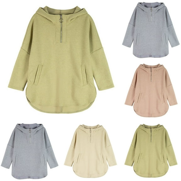 Ashirexll Zip Up Hoodie Womens Hoodies Pullover Winter Tops Womens Long Sleeve Tops Casual Leisure Hooded Long Sleeve Pocket Pullover Zipper Curved Hem Tops