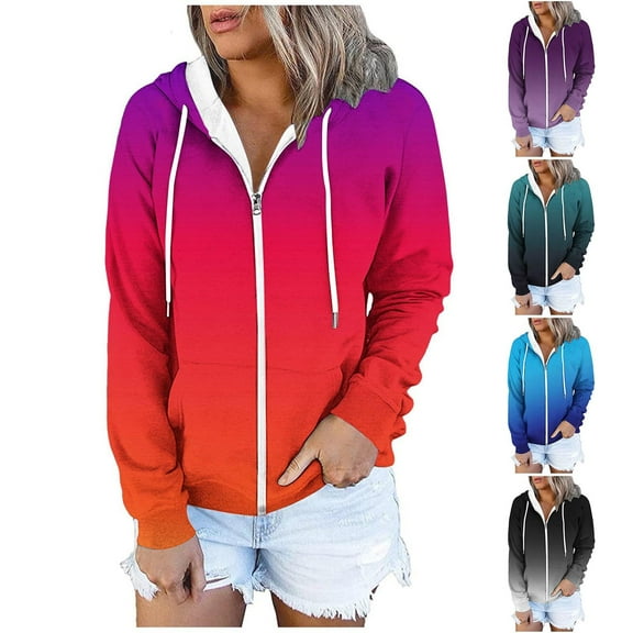 Ashirexll Zip Up Hoodie Women, Winter Tops for Women, Stylish Printed Long Sleeve Blouse with Pocket