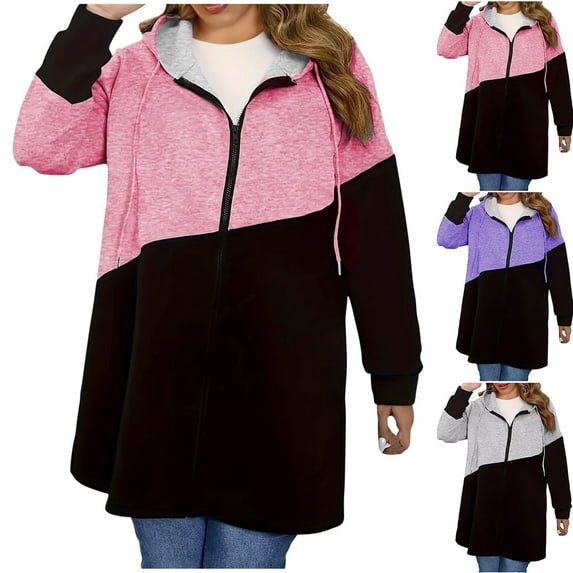Ashirexll Zip Up Hoodie Womens Hoodies Winter Tops Long Sleeve Casual Oversize Solid Color Lapel Hooded Jacket