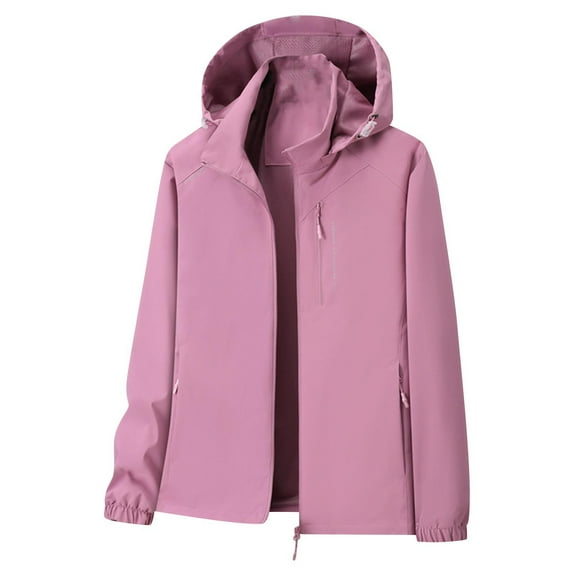 Ashirexll Zip Up Hoodie Womens Hoodies Winter Tops Long Sleeve Casual Solid Color Waterproof Windbreaker Rain Jacket with Pocket