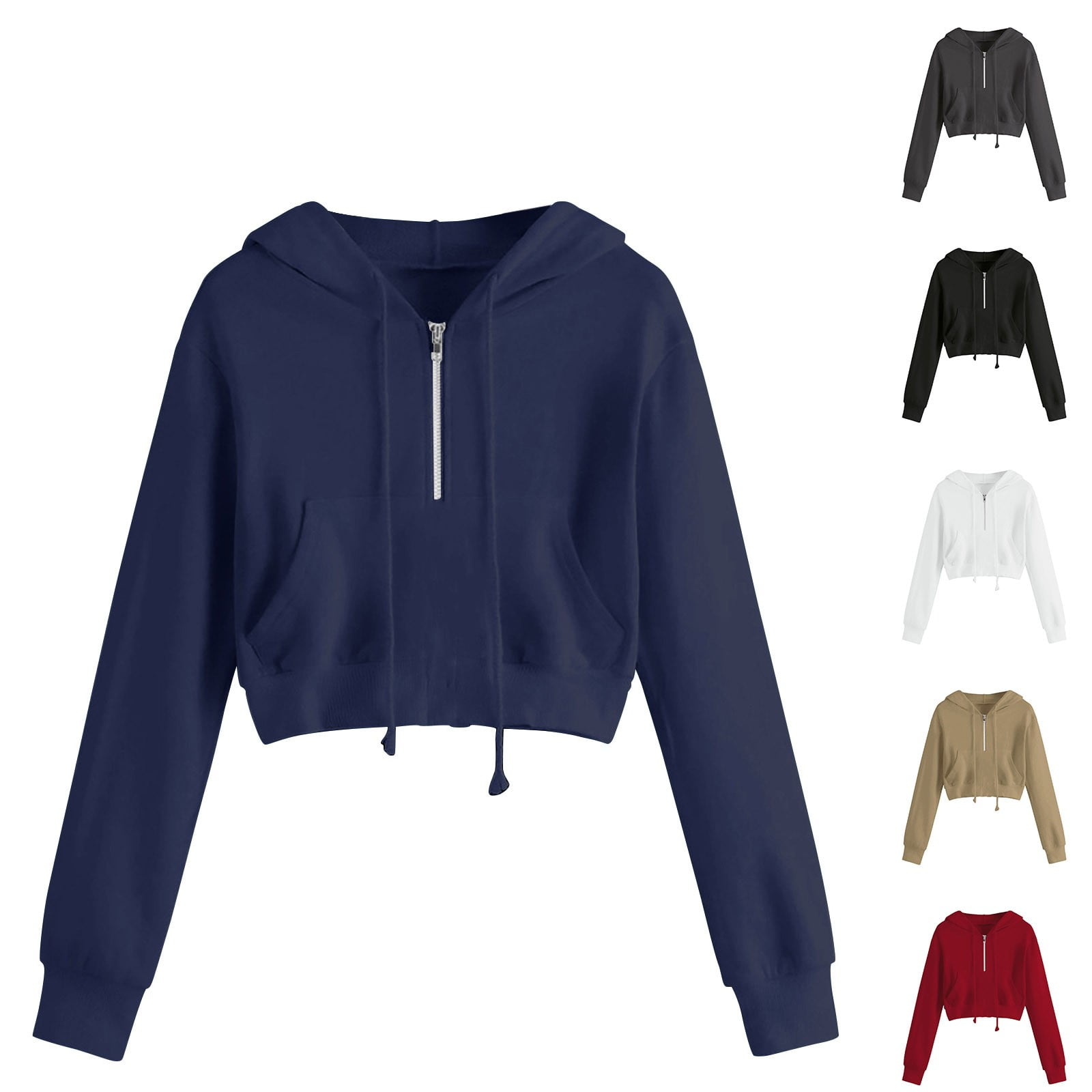 Fashionable Half-Zip Hooded Sweatshirt with Decorative Lines for Women