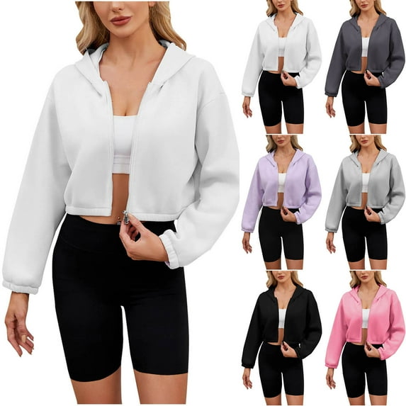 Ashirexll Zip up Hoodie Women, Hoodies for Women, Fashion Ladies' Casual Comfortable Long Sleeve Solid Hooded Zipper Top Sweatshirt
