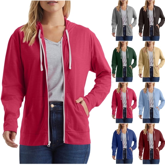 Ashirexll Zip up Hoodie Women, Hoodies for Women, Ladies' Zipper Solid Color Pockets Long Sleeve Hooded Sweatshirts Tops