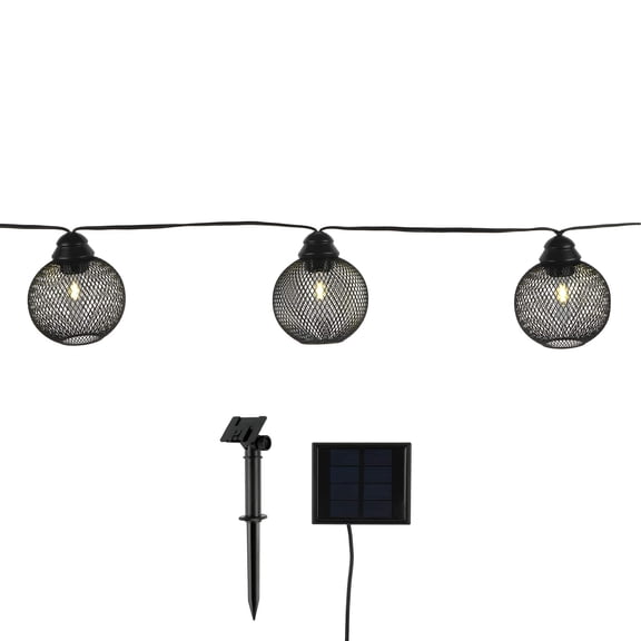 Ashland 10ct. Black Wire Globe LED Solar String Lights , Summer Outdoor Home Decor
