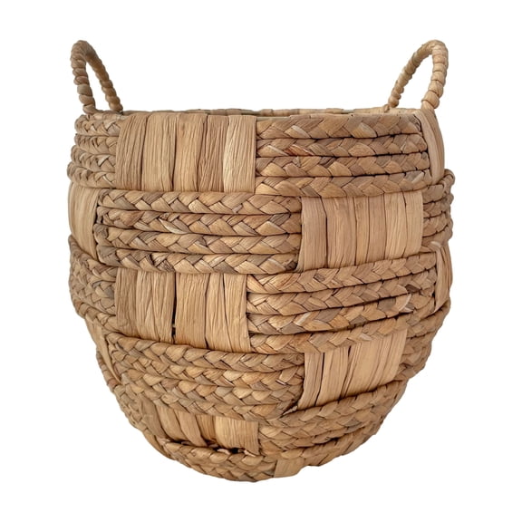 Ashland 11.75" Braided Woven Water Hyacinth Basket with Handles , Summer Home Decor