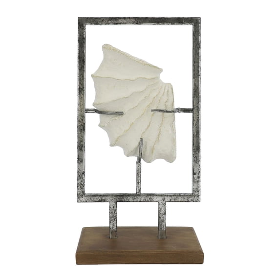 Ashland 12.75" Silver & White Floating Shell Tabletop Decor , Summer Home Decor