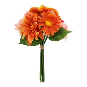 Ashland 14" Orange & Pink Dahlia, Peony & Daisy Real Touch Bush , Summer Floral for Crafts, Occastions, and Home Decor