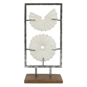 Ashland 16.25" Silver & White Floating Shells Tabletop Decor , Summer Home Decor