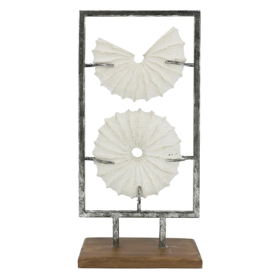 Ashland 16.25" Silver & White Floating Shells Tabletop Decor , Summer Home Decor