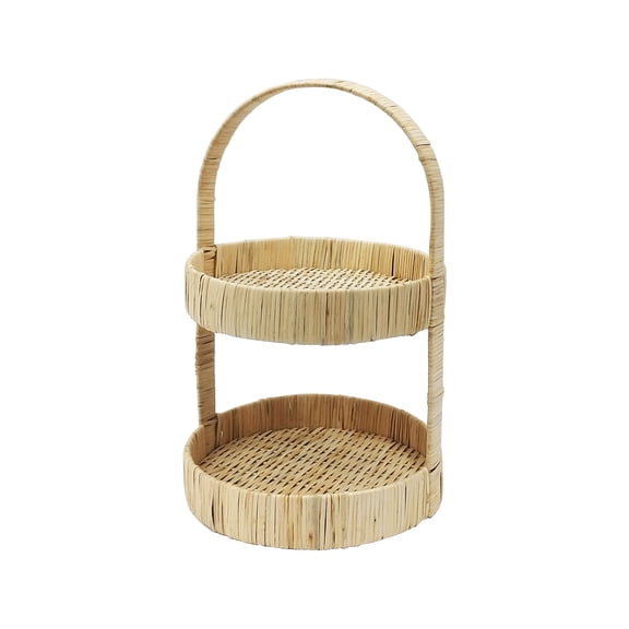 Ashland 16.75" 2-Tier Rattan & Bamboo Tray , Summer Home Decor