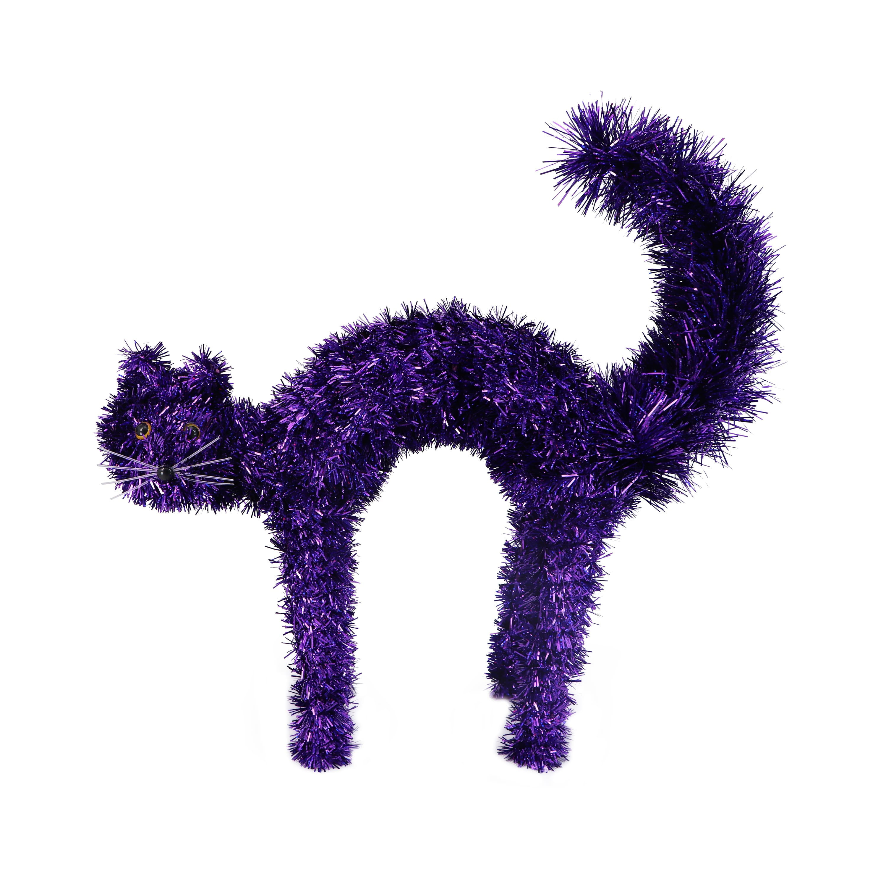 Ashland 16”; Purple Tinsel Cat, Halloween Decorations