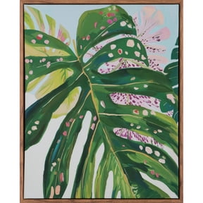 Ashland 16" x 20" Green Monstera Leaf Wall Decor in Woodgrain Frame , Summer Home Decor