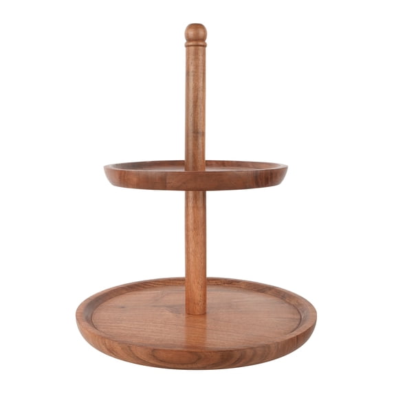 Ashland 2-Tier Acacia Wood Serving Tray - Natural Food-Safe Appetizer Display - Brown - 16" - 1-Pack