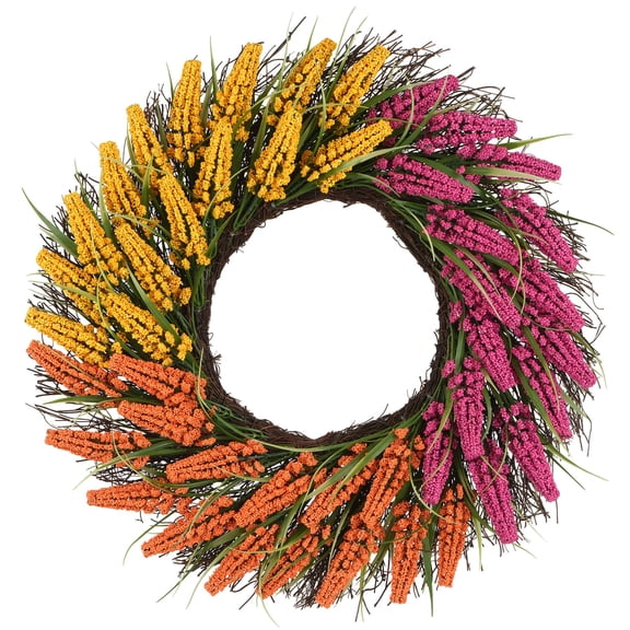 Ashland 22" Yellow, Orange & Pink Heather Wreath , Summer Floral for Crafts, Occastions, and Home Decor