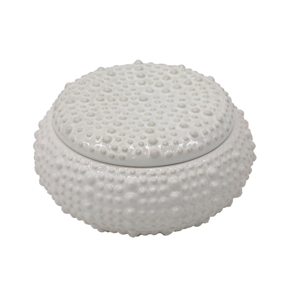 Ashland 7.5" White Shell Ceramic Decorative Box , Summer Home Decor