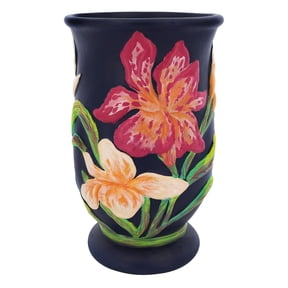 Ashland 7" Blue Floral Ceramic Vase , Summer Home Decor