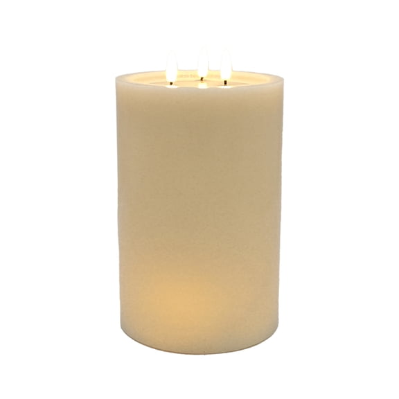 Ashland LED Wax Pillar Candle – Triple-Wick Flickering Flame with Realistic Wax Pool & Timer - Ivory - 6" x 9" - 1 Pack