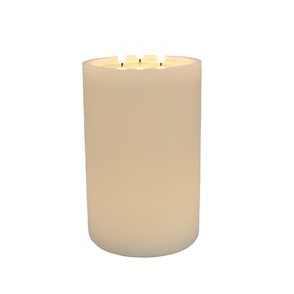 Ashland LED Wax Pillar Candle – Triple-Wick Flickering Flame with Realistic Wax Pool & Timer - White - 6" x 9" - 1 Pack