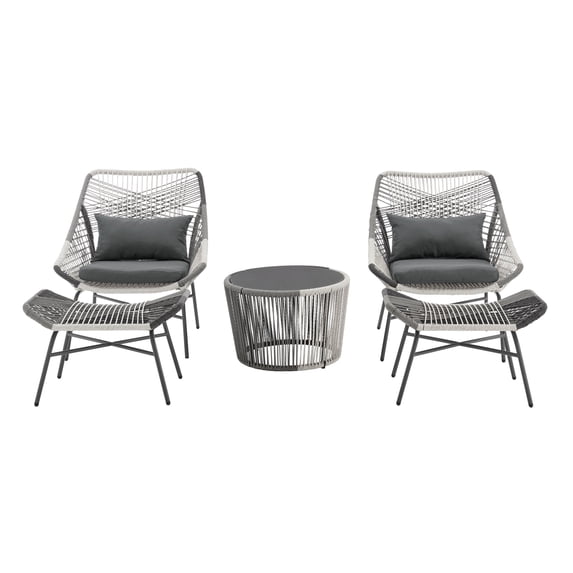 Ashland Modern 3-Piece Patio Conversation Set with Foot Ottomans in Gray