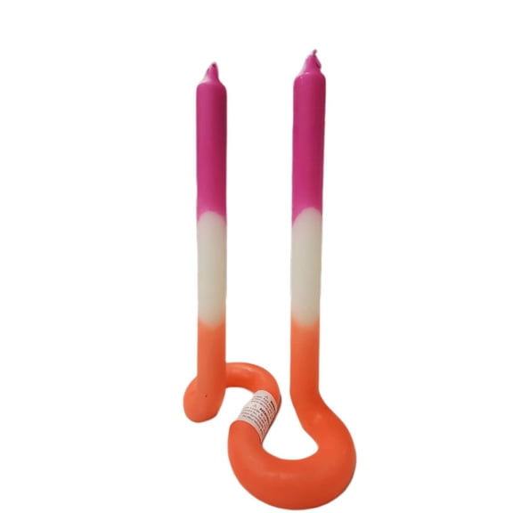 Ashland Neon Taper Candles, Unscented, 10", 2 Flames 1 Purple White Orange Candle