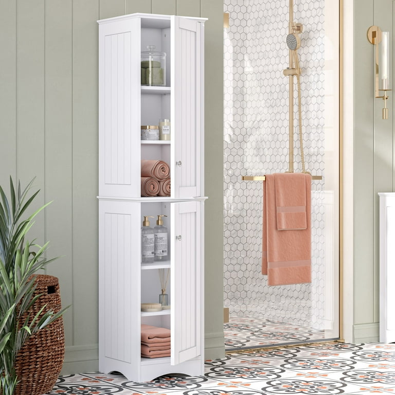 RiverRidge Ashland Two Door Tall Slim Bathroom Storage Linen Cabinet Organizer White